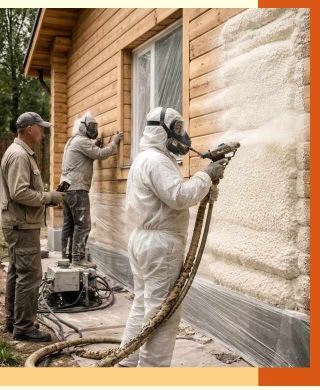 Утепление дома из бруса ППУ в Домодедово от 4053 руб/м2 под ключ | ТепломастерДмд