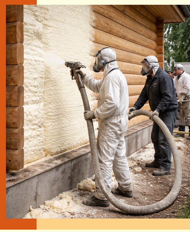 Утепление дома из бруса пенополиуретаном в Домодедово