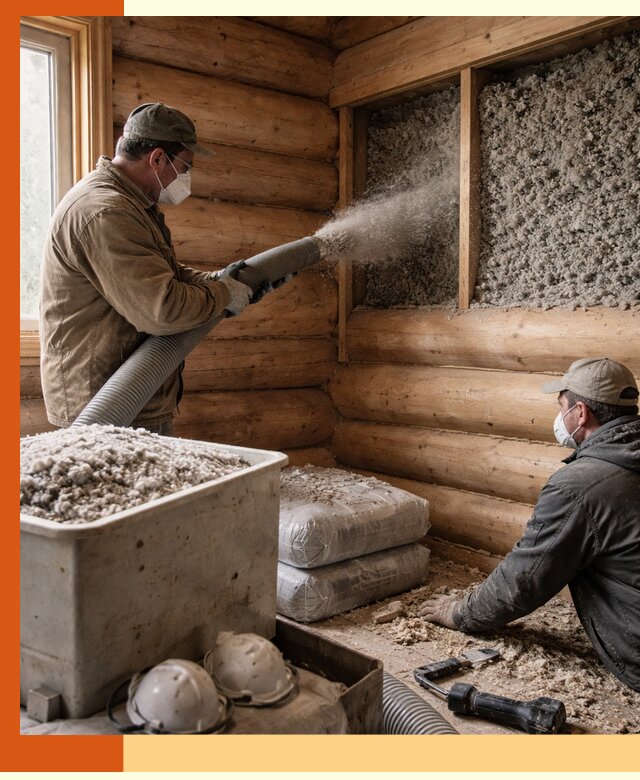 Утепление дома из бруса эковатой в Домодедово