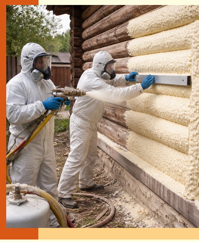 Утепление бревенчатого дома ППУ в Домодедово эффективной изоляцией