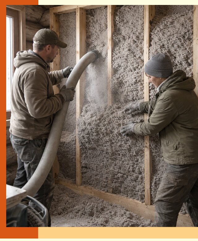 Утепление бревенчатого дома эковатой в Домодедово