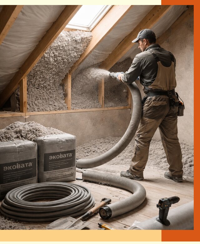 Утепление мансарды эковатой в Домодедово от 2316 руб/м2 — монтаж, задувка, цена | ТепломастерДмд