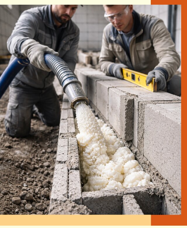 Заполнение колодцевой кладки ППУ в Домодедово от 4421 руб. за м2 | ТепломастерДмд