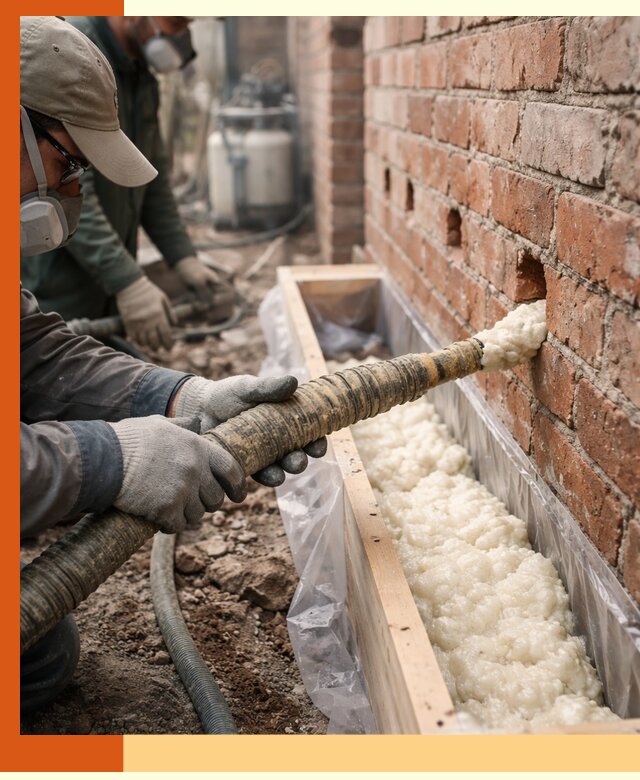 Заливка ППУ в пустоты кирпичной стены в Домодедово