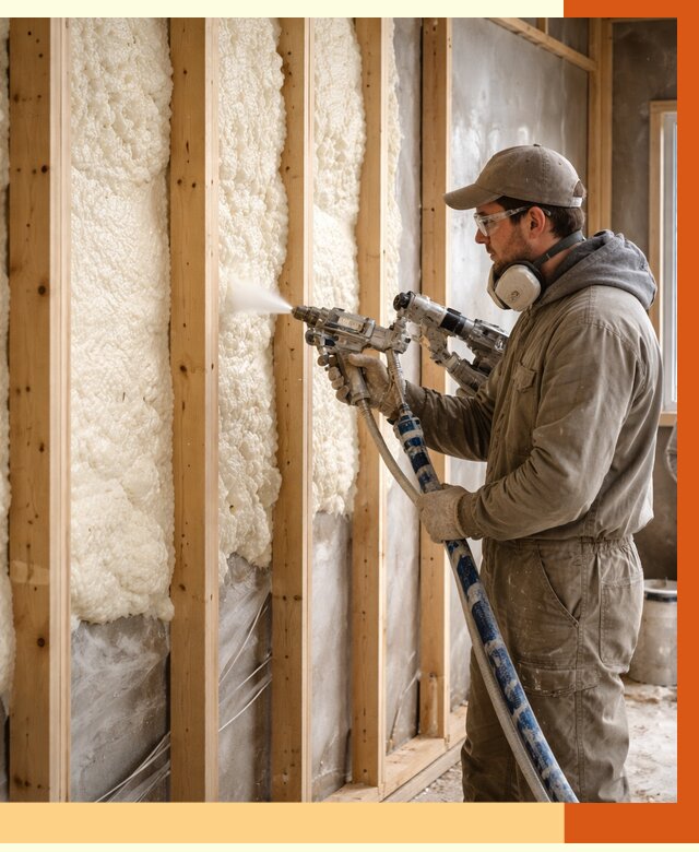 Утепление каркасной стены ППУ в Домодедово от 4474 руб./м2 под ключ | ТепломастерДмд