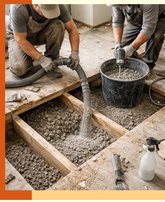 Заполнение пустот пола в Домодедово полиуретаном и пенополистиролом