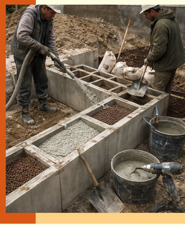 Заполнение полостей фундамента в Домодедово герметичным утеплением и повышением прочности