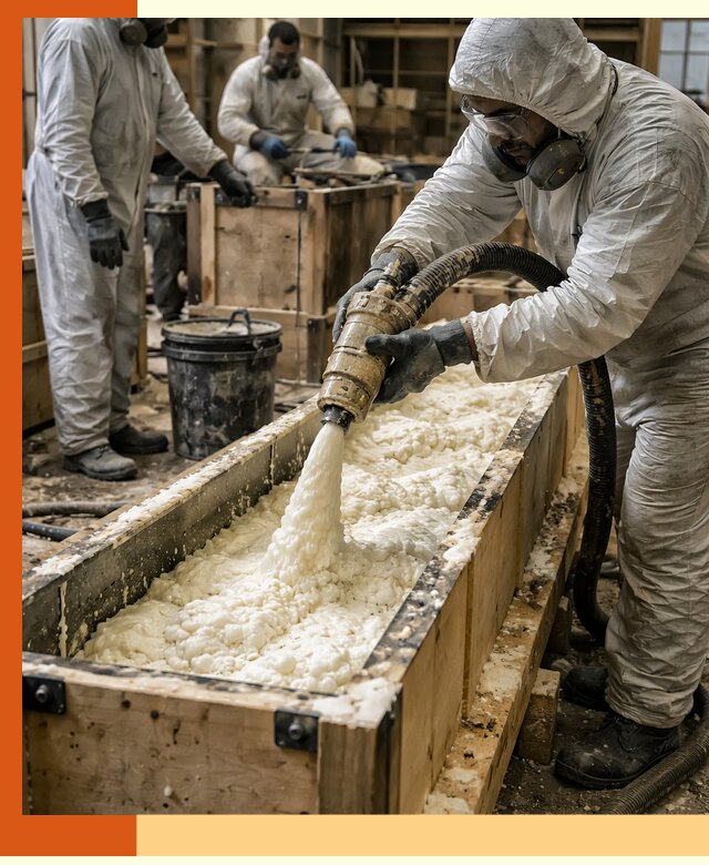 Заливка пенополиуретана в формы для утепления в Домодедово