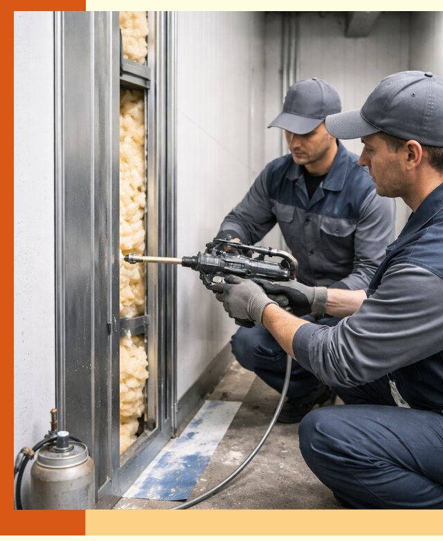 Заполнение пустот холодильных панелей в Домодедово специализированной пеной